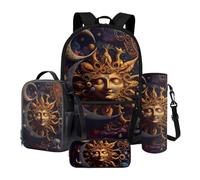 LACIYISON Ensemble sac à dos de voyage 4 en 1, sac à dos léger avec sac à déjeuner, trousse à crayons, pochette pour bouteille d'eau, sac à livres, Artistic Sun Face Sun Star, Taille unique, Ensemble