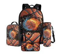 LACIYISON Ensemble sac à dos de voyage 4 en 1, sac à dos léger avec sac à déjeuner, trousse à crayons, pochette pour bouteille d'eau, sac à livres, Water Fire Basketball, Taille unique, Ensemble