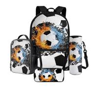 LACIYISON Ensemble sac à dos de voyage 4 en 1, sac à dos léger avec sac à déjeuner, trousse à crayons, pochette pour bouteille d'eau, sac à livres, Water Fire Football, Taille unique, Ensemble