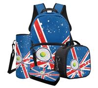 LACIYISON Ensemble sac à dos pour enfant, cartable, sac à dos de voyage, sac à dos imperméable avec sac à déjeuner, boîte à crayons, sac de transport pour bouteille d'eau, Tennis Union Jack Blanc