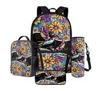 LACIYISON Sacs à dos avec sac à bandoulière pour le déjeuner, sac de transport de bouteille d'eau et trousse à crayons Sac à dos léger, Colibri marguerite colorée vintage, Taille unique, Ensemble