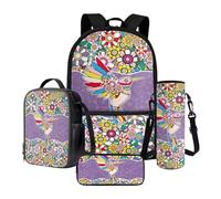 LACIYISON Sacs à dos avec sac à bandoulière pour le déjeuner, sac de transport de bouteille d'eau et trousse à crayons Sac à dos léger, Colibri marguerite colorée, Taille unique, Ensemble cartable