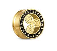 lackAmazement Piercing tunnel d'oreille en acier inoxydable 316L avec symbole triskèle viking cercle doré argenté motard homme femme, Acier inoxydable