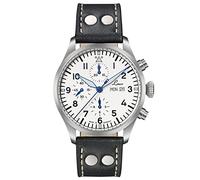Laco Chronographe Kiel.2 - Montre automatique de qualité supérieure - Diamètre : 43 mm - Étanche - Fabriqué en Allemagne, Bracelet en cuir blanc, Sangles