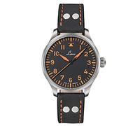 Laco Montre aviateur, automatique, boîtier en acier inoxydable, verre saphir, 5 bar, fabriquée en Allemagne, Base Naples - Bracelet en cuir noir - Cadran noir, Damen, bracelet