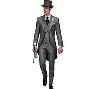 Lacoac Hommes Queue de Pie Trois pièces Costume Ensemble Revers en Pointe Un Bouton Smoking pour Bal de Mariage Formel