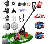 Lacoco 12 Pouces Débroussailleuse à Batterie Debroussailleuse Électrique sans Fil 850W avec 2 * 3.0Ah Batteries 4 Types de Lames Roues Réglable Coupe Bordure Coupe-Herbe à Gazon pour Pelouse Jardin