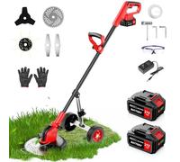 Lacoco 12 Pouces Debroussailleuse Électrique sans Fil 850W avec 2 * 3.0Ah Batteries 4 Types de Lames Roues Réglable Coupe Bordure Débroussailleuse à Batterie Coupe-Herbe à Gazon pour Pelouse Jardin