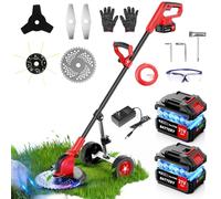 Lacoco 12 Pouces Debroussailleuse Électrique sans Fil 850W avec 2*3.0Ah Batteries 4 Types de Lames Roues Réglable Coupe Bordure à Batterie Coupe-Herbe à Gazon Poignée Télescopique pour Pelouse Jardin