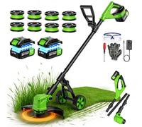 Lacoco Débroussailleuse à Batterie Coupe-Bordures Electrique sans Fil avec 8 Bobines de Fil, 2×3.0Ah Batteries Taille Herbe Largeur de Coupe 14” Débroussailleuse à Roues pour Pelouse Jardin