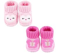 LACOFIA 2 Paires Chaussons bébé Naissance Chaussures Tricotés pour Nouveau-nés Garçons Filles 0-3 Mois Papillon Rose+Chouette Rose