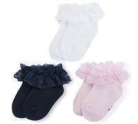 LACOFIA 3 Paires Chaussettes de baptême en dentelle en coton pour bébé fille de princesse Rose+Blanc+Bleu Marine 6-12 mois
