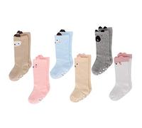 LACOFIA 6 Paires de chaussettes antidérapant hautes pour bébé fille Socquettes longues en coton tricoté princesse pour naissance, Style 2/Antidérapant, S 0-1 ans