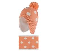 LACOFIA Bonnet et Echarpe Hiver pour Bébé Fille Ensemble Chapeau Chaud Enfant en Tricot avec Doublure en Polaire et Pompon Orange 1-2 Ans