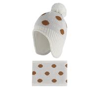 LACOFIA Bonnet et Echarpe Hiver pour Bébé Fille Ensemble Chapeau Chaud Enfant en Tricot avec Doublure en Polaire et Pompon Blanc 1-2 Ans