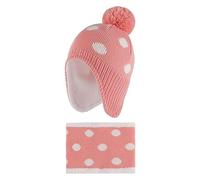 LACOFIA Bonnet et Echarpe Hiver pour Bébé Fille Ensemble Chapeau Chaud Enfant en Tricot avec Doublure en Polaire et Pompon Rose 2-4 Ans