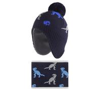 LACOFIA Bonnet et Echarpe Hiver pour Bébé Garçon Ensemble Chapeau Chaud Enfant en Tricot avec Doublure en Polaire et Pompon Dinosaure Bleu Marine 1-2 Ans