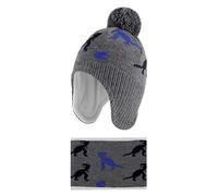 LACOFIA Bonnet et Echarpe Hiver pour Bébé Garçon Ensemble Chapeau Chaud Enfant en Tricot avec Doublure en Polaire et Pompon Dinosaure Gris 2-4 Ans