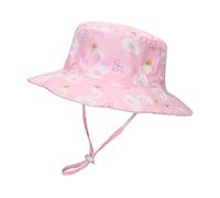 LACOFIA Chapeau Bob de Soleil Bébé Bonnet d'été pour Enfant Fille Casquette de Plage à Bord Large Enfant Protection Solaire avec Mentonnière Réglable Cygne Rose 6-12 Mois