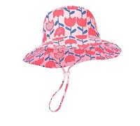 LACOFIA Chapeau Bob de Soleil Bébé Bonnet d'été pour Enfant Filles Casquette de Plage à Bord Large Enfant Protection Solaire avec Mentonnière Réglable Fleurs Roses 2-3 Ans