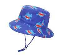LACOFIA Chapeau Bob de Soleil Bébé Bonnet d'été pour Enfant Garçon Casquette de Plage à Bord Large Enfant Protection Solaire avec Mentonnière Réglable Requin Bleu 2-3 Ans