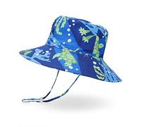 LACOFIA Chapeau Bob de Soleil Bébé Bonnet d'été pour Enfant Garçon Casquette de Plage à Bord Large Enfant Protection Solaire avec Mentonnière Réglable Tortue Bleue 2-3 Ans