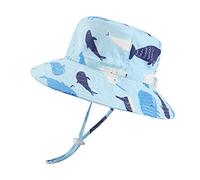 LACOFIA Chapeau Bob de Soleil Bébé Bonnet d'été pour Enfant Garçon Casquette de Plage à Bord Large Enfant Protection Solaire avec Mentonnière Réglable Requin Bleu 2-3 Ans