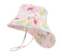 LACOFIA Chapeau de Soleil Bébé Fille Bob Anti UV en Coton Enfant Réglable Casquette d'été de Plage Piscine a Large Bord Rose 6-18 Mois