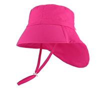 LACOFIA Chapeau de Soleil Bébé Fille Bob Anti UV en Coton Enfant Réglable Casquette d'été de Plage Piscine a Large Bord Rouge Rose 6-18 Mois