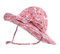 LACOFIA Chapeau de Soleil Bébé Fille Bonnet Plage Bob Princesse Bowknot Casquette Anti UV Bébé avec Jugulaire Réglable Animal Rouge 2-5 Ans