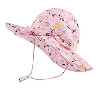 LACOFIA Chapeau de Soleil Bébé Fille Bonnet Plage Bob Princesse Bowknot Casquette Anti UV Bébé avec Jugulaire Réglable Fleurs Roses 2-5 Ans