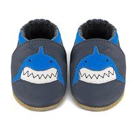 LACOFIA Chaussons en Cuir Souple Bébé Garçons Filles Chaussures Bébé Premiers Pas avec Semelle Souple Antidérapante Requin Bleu 12-18 Mois