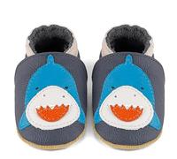 LACOFIA Chaussons en Cuir Souple Bébé Garçons Filles Chaussures Bébé Premiers Pas avec Semelle Souple Antidérapante Requin Bleu Clair 18-24 Mois