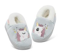 LACOFIA Chaussons Hiver Filles Pantoufle Peluche pour Enfant Chaussures Antidérapantes Chaud de Maison Licornes Gris 30/31 EU
