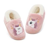 LACOFIA Chaussons Hiver Filles Pantoufle Peluche pour Enfant Chaussures Antidérapantes Chaud de Maison Licornes Rose 23/24 EU