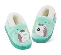 LACOFIA Chaussons Hiver Filles Pantoufle Peluche pour Enfant Chaussures Antidérapantes Chaud de Maison Licornes Vert 29/30 EU