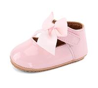 LACOFIA Chaussure Bébé Fille Chaussures Premier Pas de Baptême Princesse Bowknot Antidérapant pour Bébé Rose 12-18 Mois