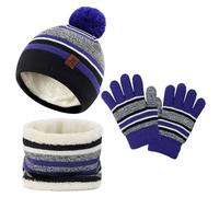 LACOFIA Ensemble Bonnet Écharpe et Gants pour Enfant Chapeaux Tricoté Pompon Tour de Cou à Doublure Polaire Chaude pour Garçons Filles 2-7 Ans Violet