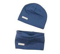 LACOFIA Ensemble Bonnet et Écharpe de Naissance Casquette Super Douce 100% Coton pour Enfants Foulards Bandana et Chapeaux Tricotés pour Bébé Garçon Bleu 3-7 Ans