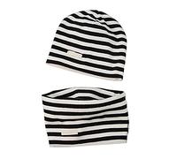 LACOFIA Ensemble Bonnet et Écharpe de Naissance Casquette Super Douce 100% Coton pour Enfants Foulards Bandana et Chapeaux Tricotés pour Bébé Garçon Noir 7-24 Mois