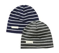 LACOFIA Lot de 2 Bonnet de Naissance en Coton pour bébé garçon Chapeaux tricotés Enfant garçons Gris Foncé et Bleu Marine L/3-7 Ans