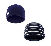 LACOFIA Lot de 2 Bonnet de Naissance en Coton pour bébé garçon Chapeaux tricotés Enfant garçons Marine S/0-6 Mois