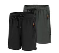 LACOFIA Lot de 2 Shorts D'été Légers à Séchage Rapide pour Enfant Garçon avec Poches à Fermeture Éclair Taille Élastique Noir+Gris 11-12 Ans