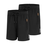 LACOFIA Lot de 2 Shorts D'été Légers à Séchage Rapide pour Enfant Garçon avec Poches à Fermeture Éclair Taille Élastique Noir+Noir 8-9 Ans
