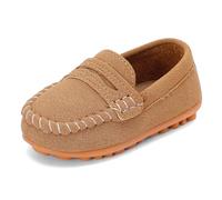 LACOFIA Mocassins Bébé Garçon Chaussures Premiers Pas Semelle Caoutchouc Antidérapant Chaussons Bébé Marron 19/20