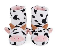 LACOFIA Pantoufles Enfant Bottes de Maison Chaussons Antidérapantes pour Animaux d'hiver en Peluche Enfant Filles Vache 26/27
