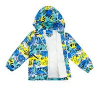 LACOFIA Veste Imperméable Enfant Garçon Veste Coupe Vent à Capuche Blouson de Pluie Léger Doublé de Maille pour Enfant Graffiti Bleu 11-12 ans