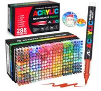 Laconile 288 Couleurs Feutre Acrylique, stylos acryliques à pointe pinceau pour le coloriage adulte ，Acrylic Paint Markers pour Coloriage, Calligraphie, Bois, Toile, Verre, Céramique (288)
