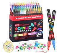 Laconile 84 Couleurs Feutres Peinture Acrylique - Feutre Acrylic à Pointe Unique avec Pointes de Remplacement - Marqueur Peinture Idéal pour Verre, Bois, Pierre, Métal, Céramique et Toile
