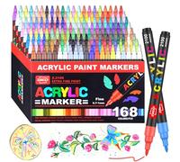 Laconile Marqueurs Acryliques 168 Couleurs, Stylos Peinture Acrylique Pointe Extra-Fine 0,7-1 mm, Permanent Imperméable sur Pierre Bois Verre Céramique Tissu - Set Loisirs Créatifs Adultes